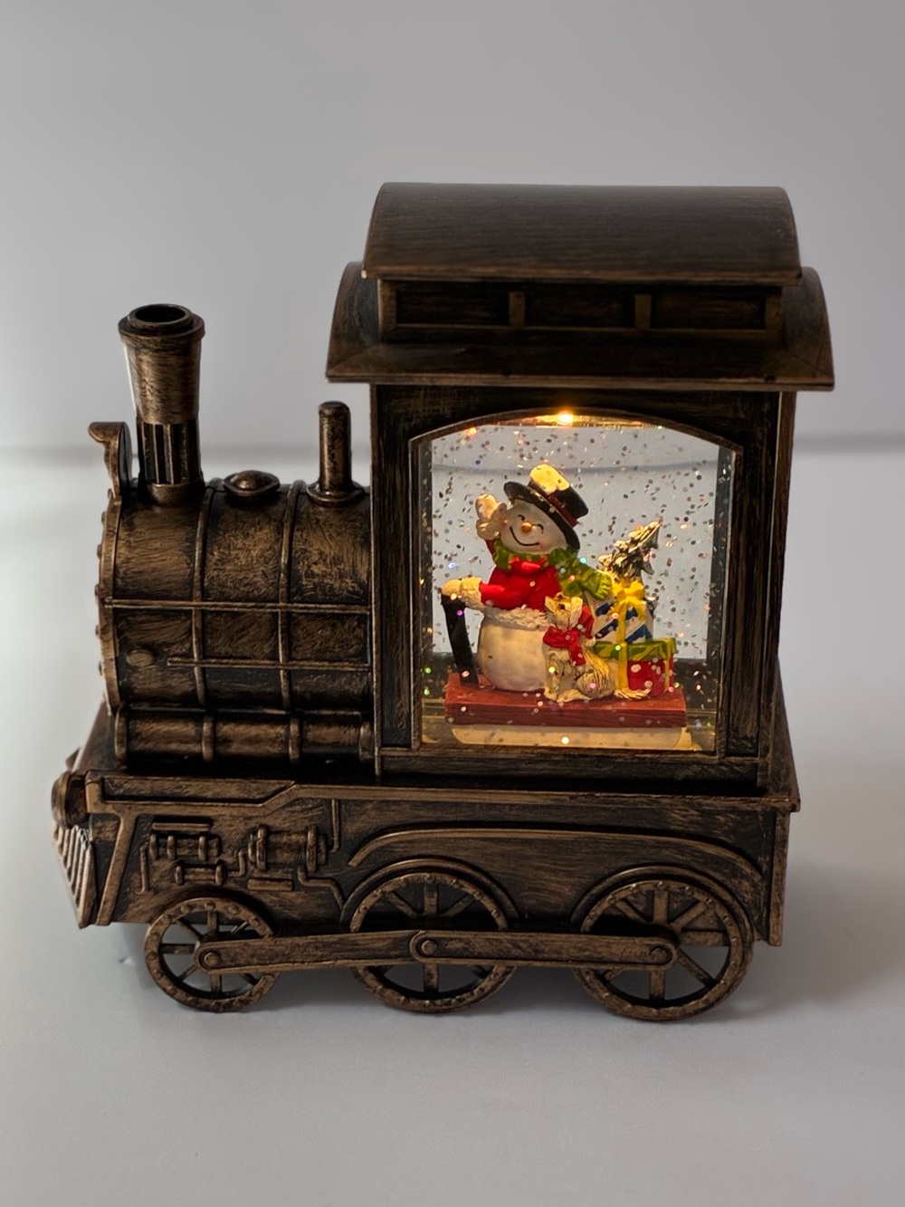 Lighted Musical Christmas Train Central Cabin Glitter Snow Globe Snowman Gifts